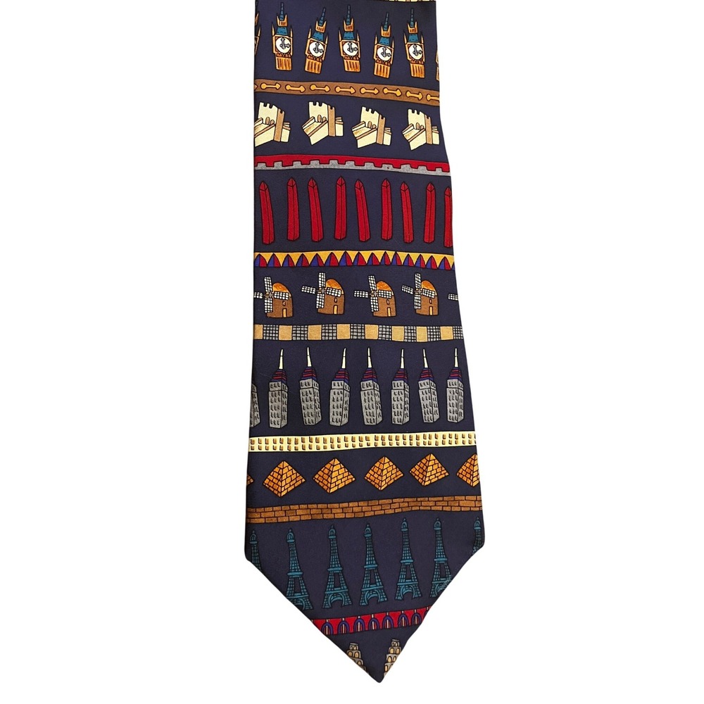 Save the Children Mens Silk Tie Navy Blue Landmark Monument Novelty Larry Age 14